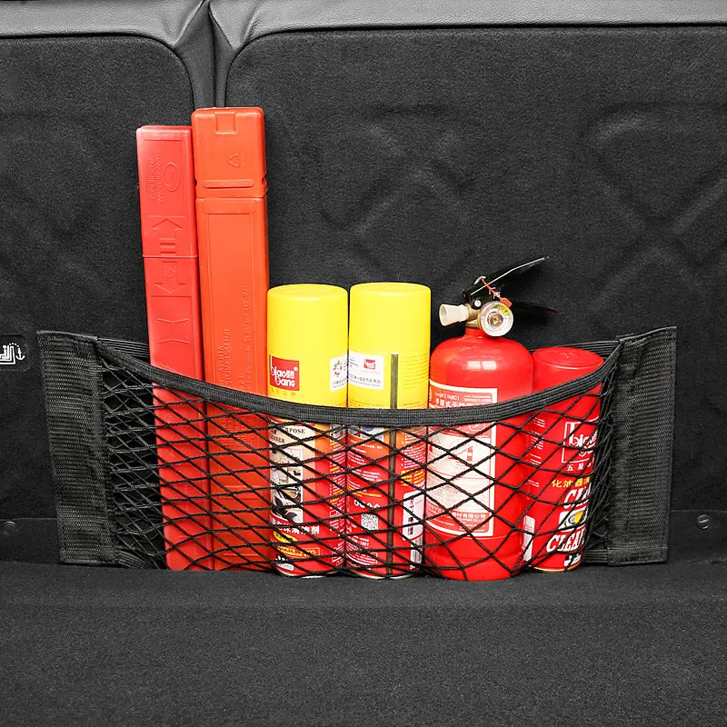 Car Trunk Mesh Organizer Car Tail Storage Net Seat Back Pocket Universal Trunk Bag Auto Magic Tape Network Interior Accessories