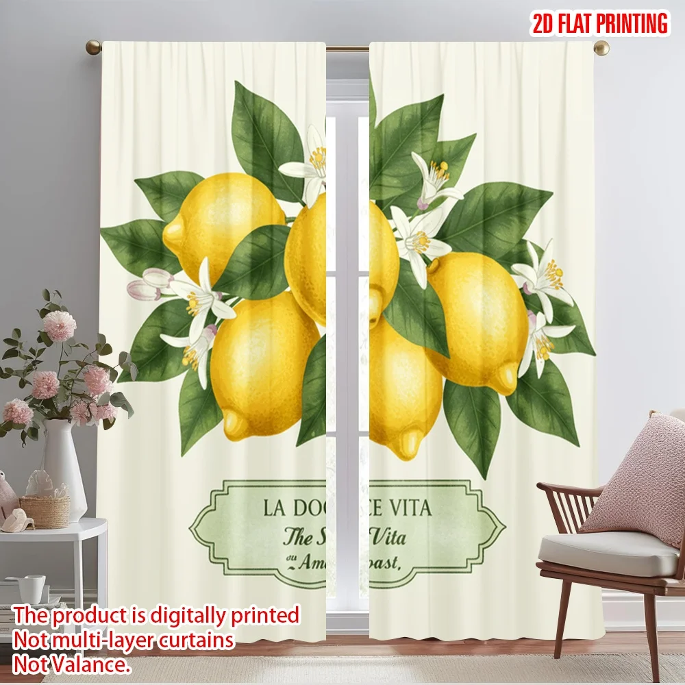 

2pcs 2D flat printing Drapes Lemons Amalfi Coast Life Polyester Without Electricity Festive Curtains for Holiday Parties Home