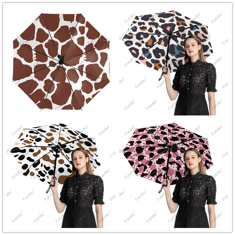 Cow Pattern Wo Folding Umbrella Windproof Sunscreen UV Protection Fashion Portable Gift Travel Outdoor Umbrellas