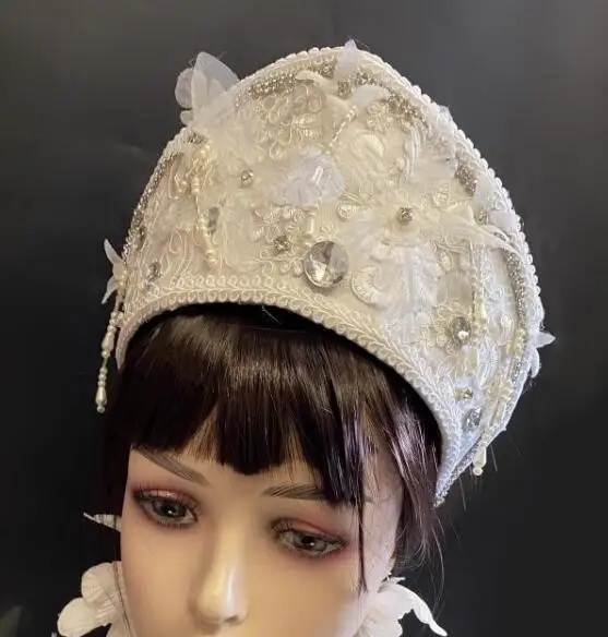 

Lolita Hat White Rhinestones Cap Lace Headwear Crown Young Shiny Women