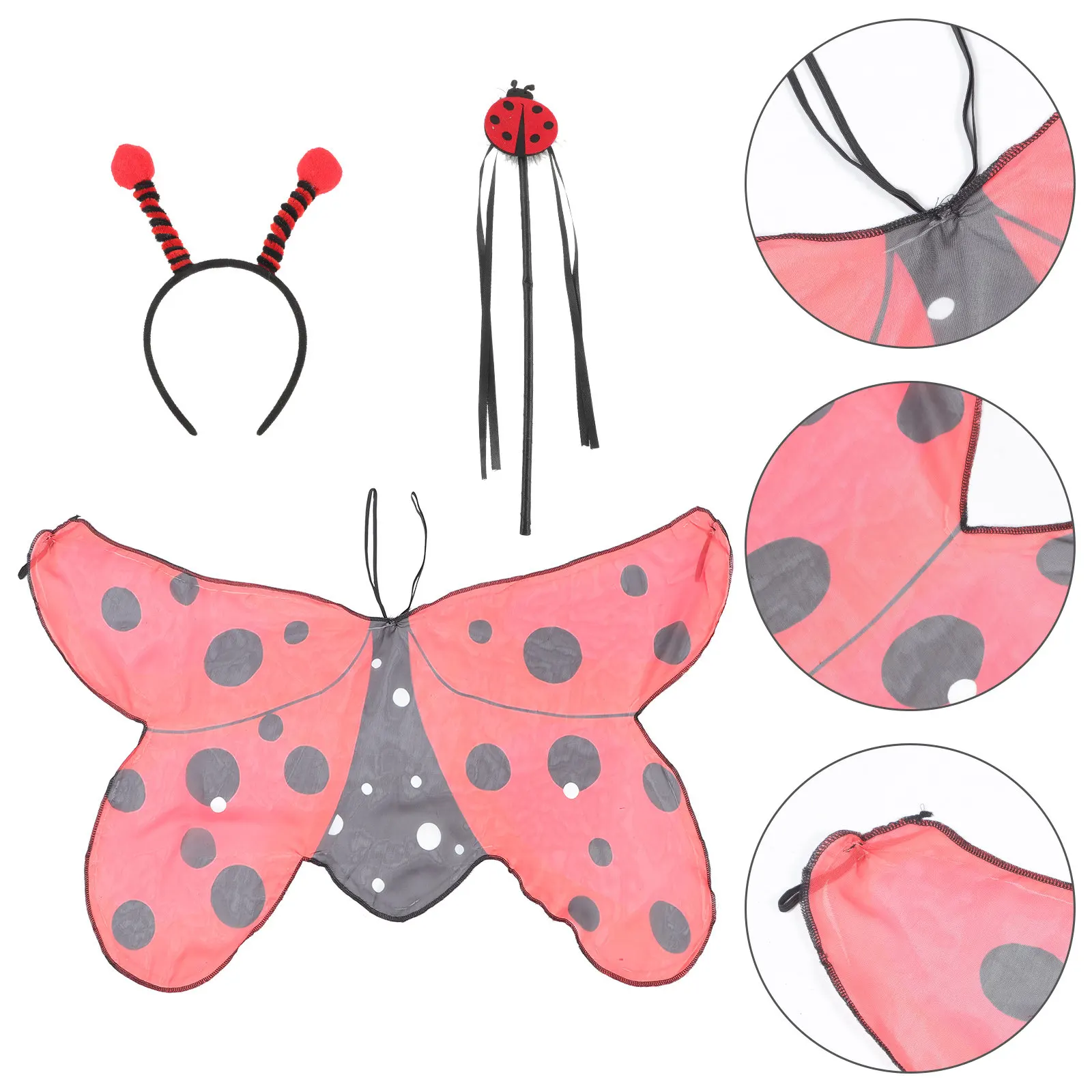 1 set Ladybug Wings Headband Cape Witch Wand Set For Cosplay Party Costume Prop Animal Ear Headwear Reusable Cartoon Party