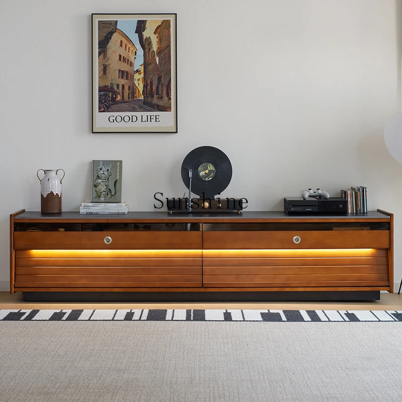 

Retro solid wood floor-to-ceiling TV storage locker integrated French simple modern