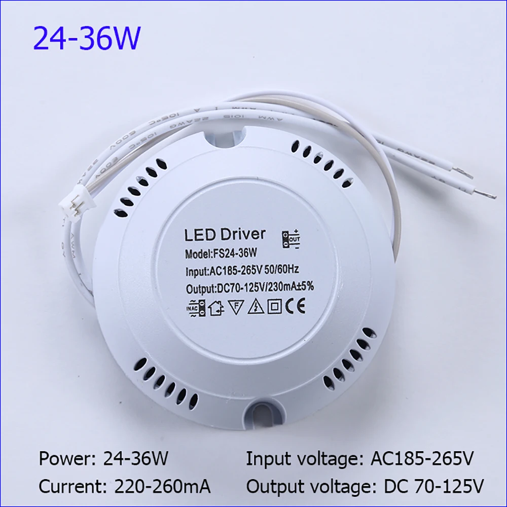 LED天井ランプ用照明トランス,LEDライトドライバーAC165-265V〜dc 24-82v 70v-130v,8w 12w 18w 24w 36w,1個