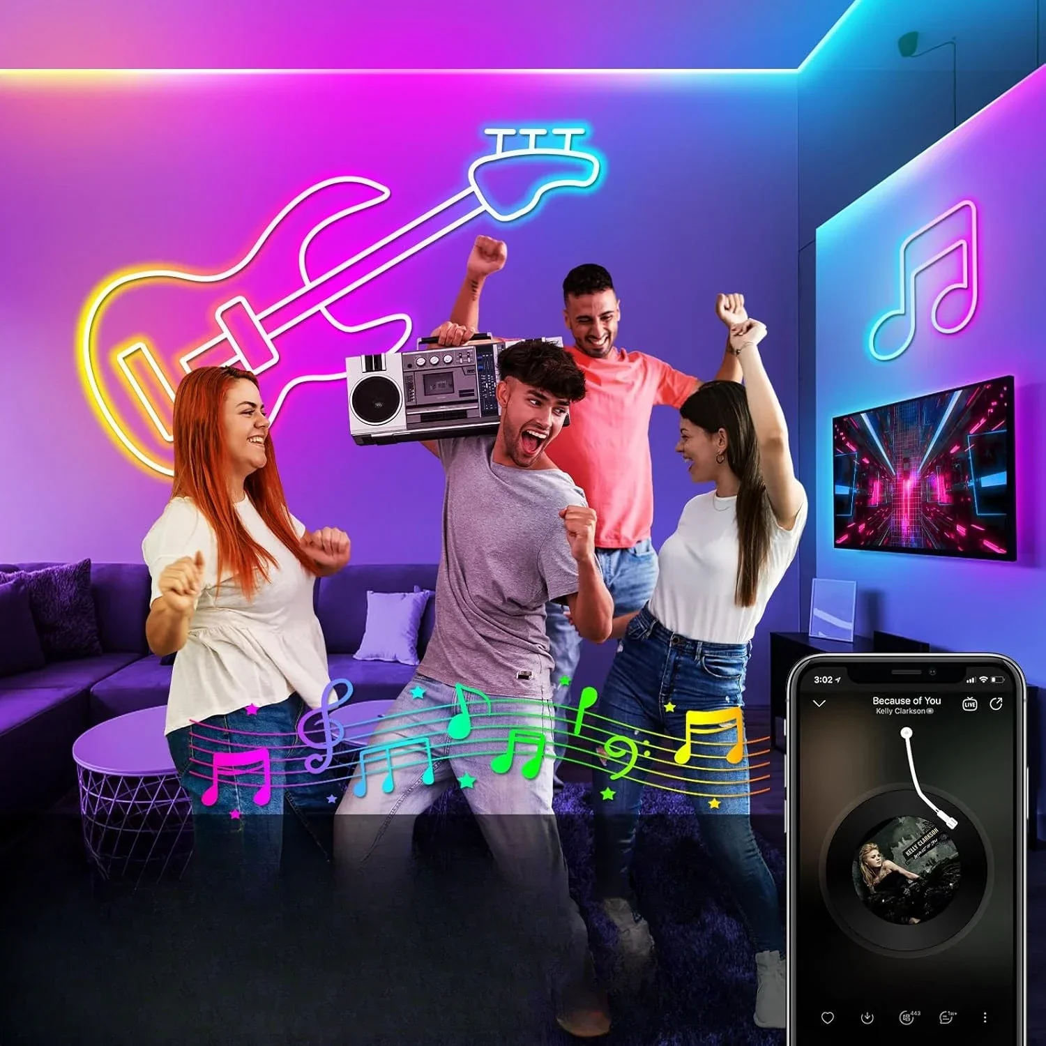 Multiple Modes Rope Lights,IP65 Outdoor RGB Led Neon Lights Waterproof,Music Sync Gaming Led Neon Light Strip for Bedroom Decor