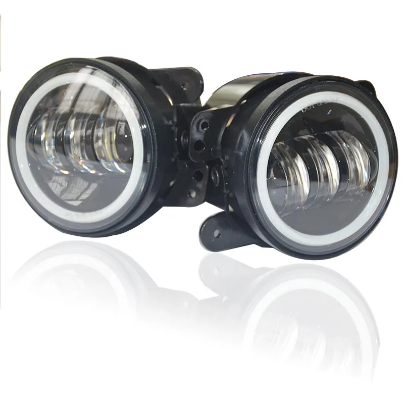 2PCS Inch Round led fog lights 30W 6000K White Halo Ring DRL Fog Lamps Headlamp For Off Road Jeep Wrangler TJ LJ JK07-17 H1