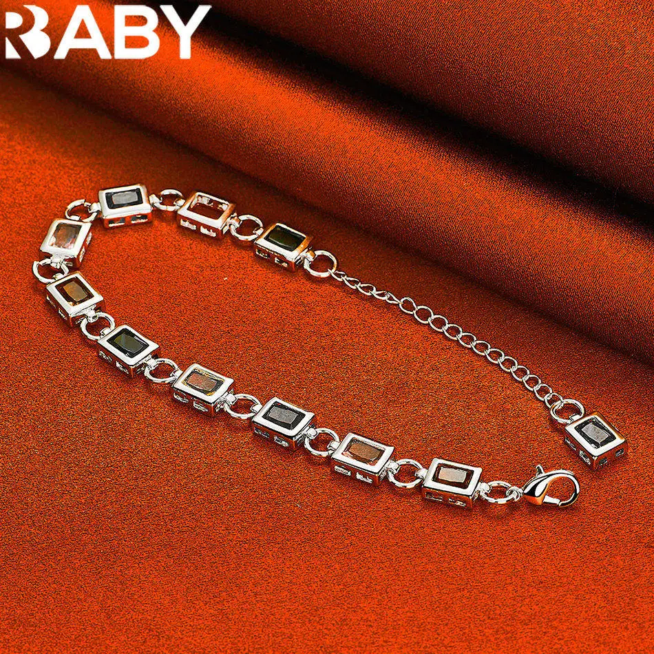 URBABY 925 Sterling Silver Color Zircon Cuboid Chain Bracelet For Women Fashion Jewelry Exquisite Party Accessories Holiday Gift