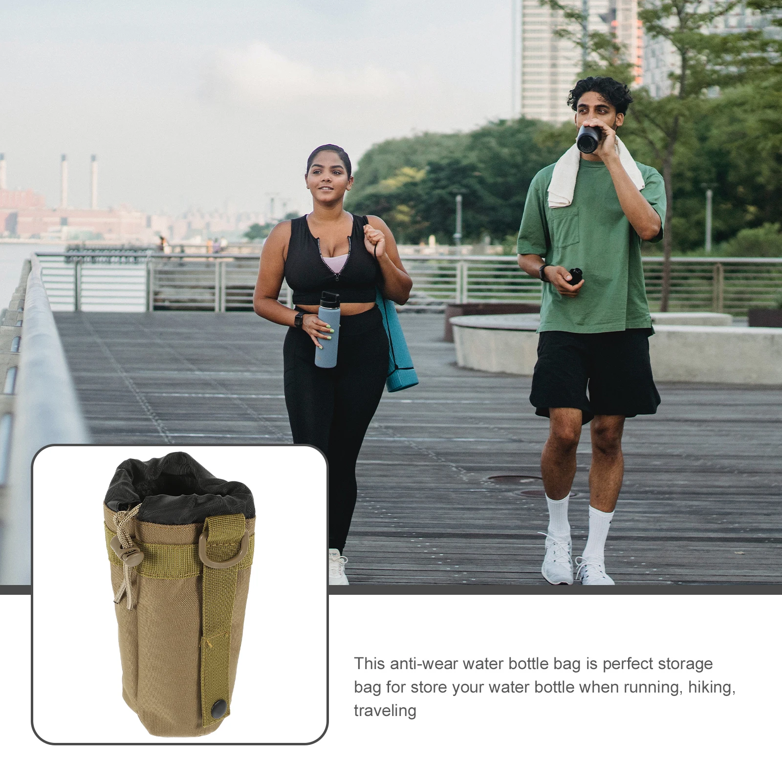 

1 Water Bottle Bag Pouch 500ml Mineral Storage Black 17cm Height 7 5cm Bottom Compatible Nylon Sports Travel Bottle