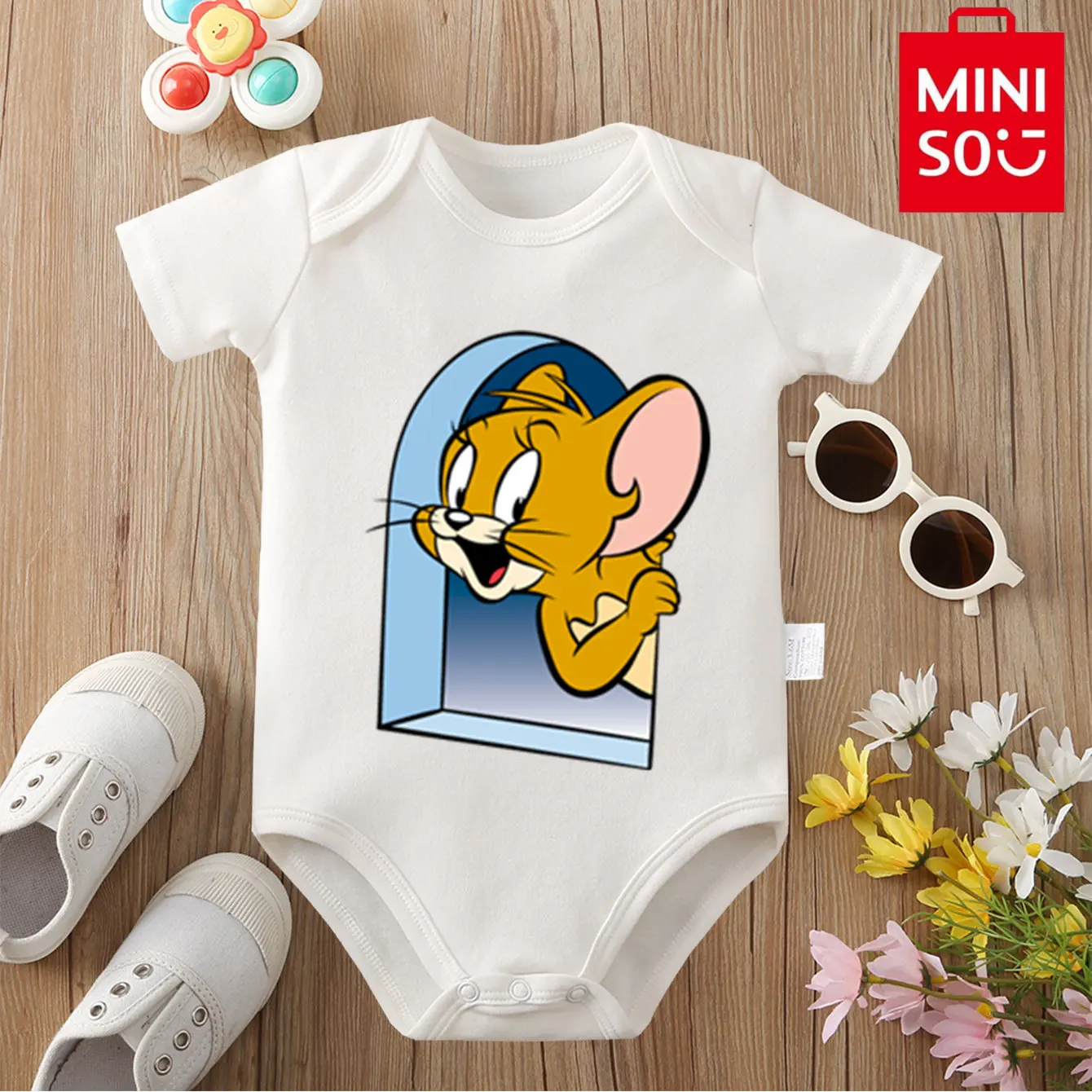 

Tom and Jerry MINISO Pure Cotton Cute Print Bodysuit Baby Soft Cloths Gift for Baby Onesie Jumpsuit for 0 To 12 Months Newborn