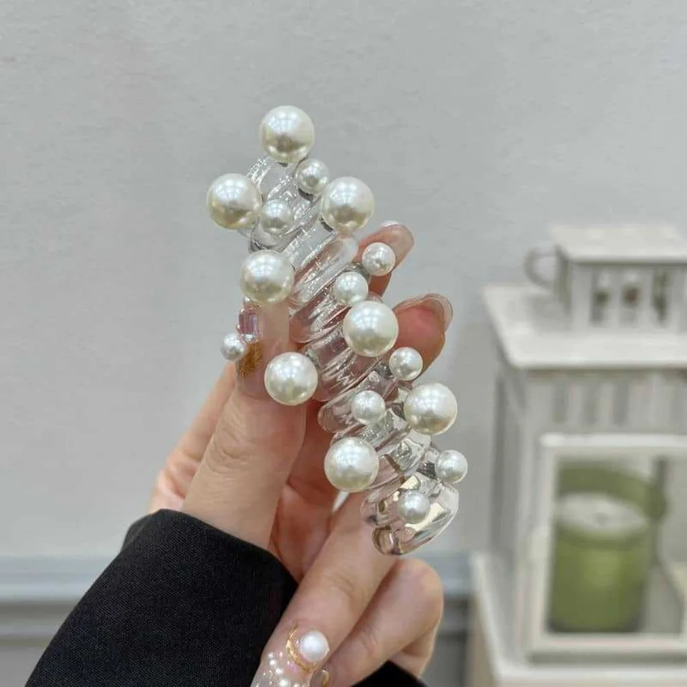Fashion Telephone Wire Elastic Hair Band Pearl Hair Accessories Spiral Rubber Band Bubble Braid Phone Cord Hair Tie Women
