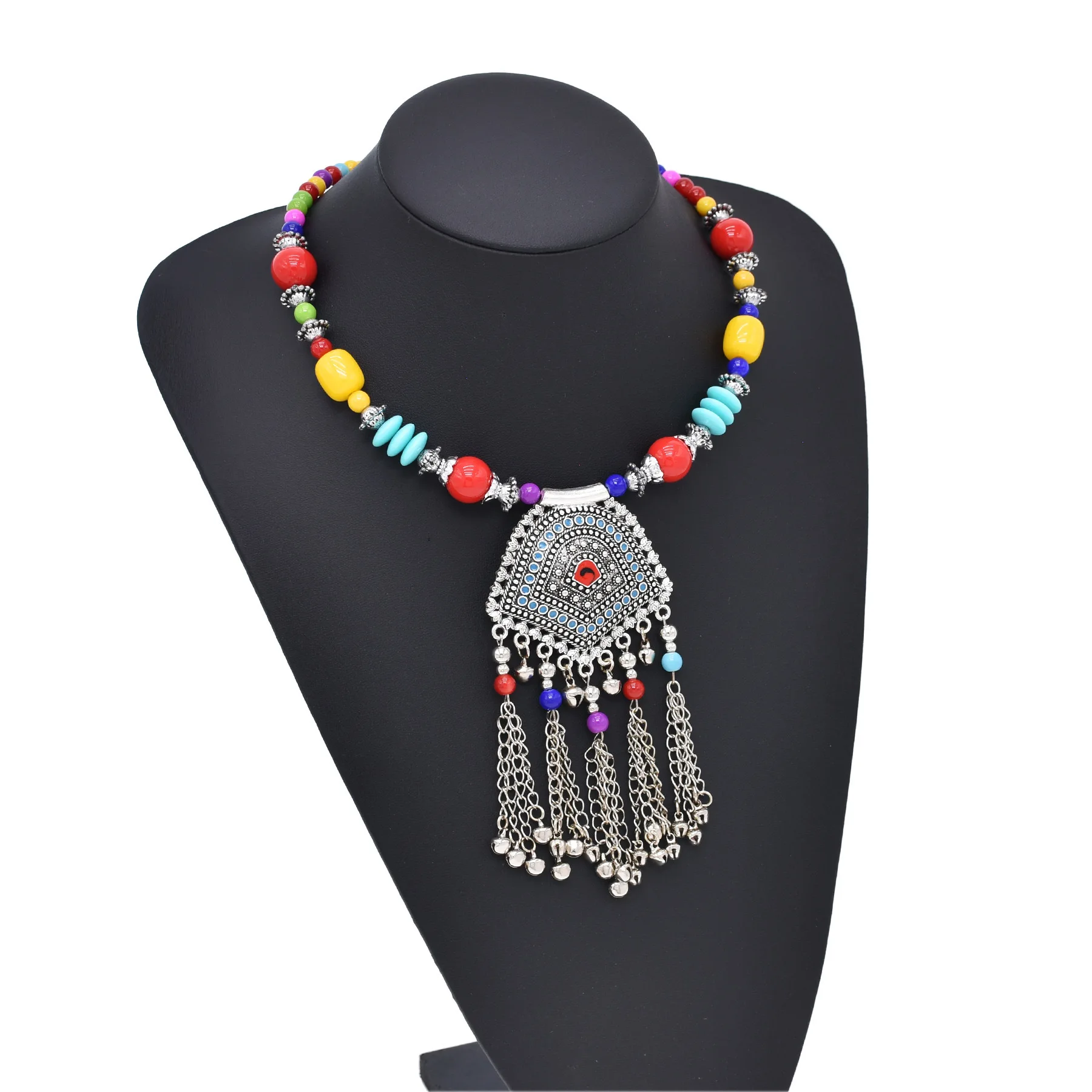 Bohemian Style Colorful Beads Round Tassel Metal Necklace Gypsy Women's Party Jewelry Gifts