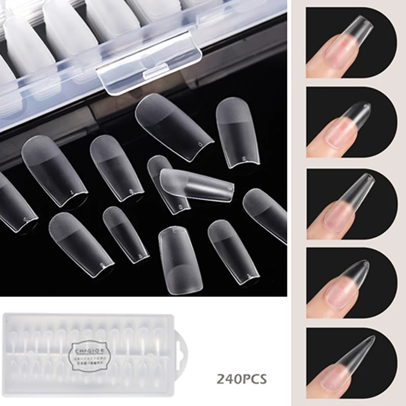 240pcs/set Fake Nails Tips Full Cover Short Acrylic Fake Nails Press On False Nail American Capsule Nail Art