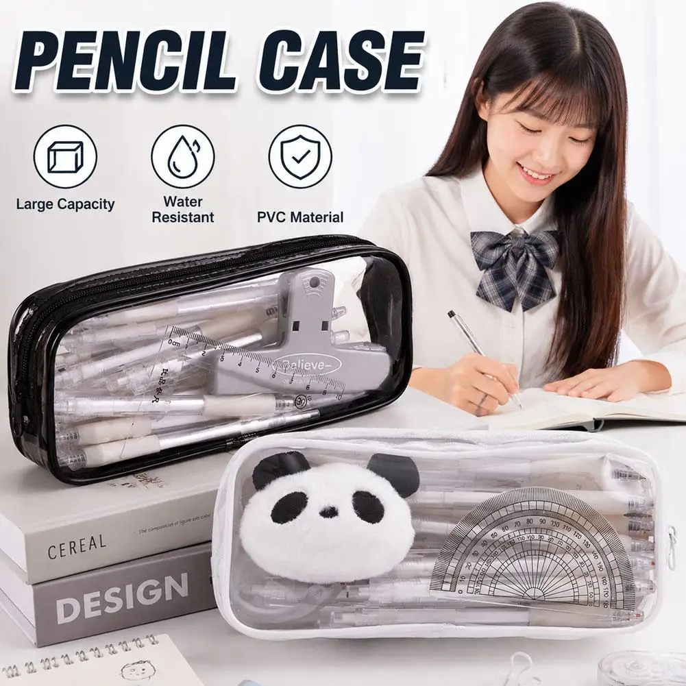 Clear PVC Pencil Case Large Capacity Stationery Pouch Minimalist Pen Bag Travel Toiletry Organizer For School Office