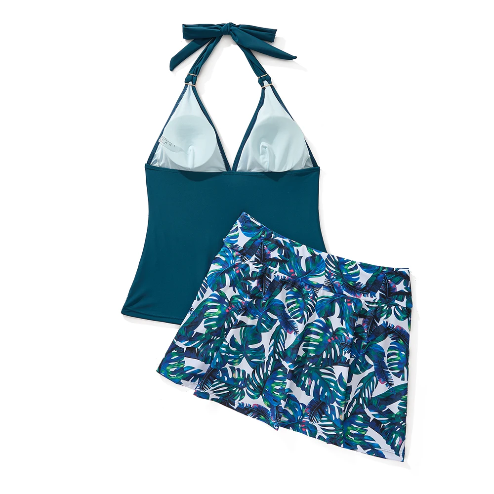 Damen Tankini-Set, Neckholder-Top mit V-Ausschnitt, Badeanzüge mit hoher Taille und Röcken, Bademode, Strandkleidung, Schwimmanzüge, Größe XXL, Tankini Mujer – Detail 34