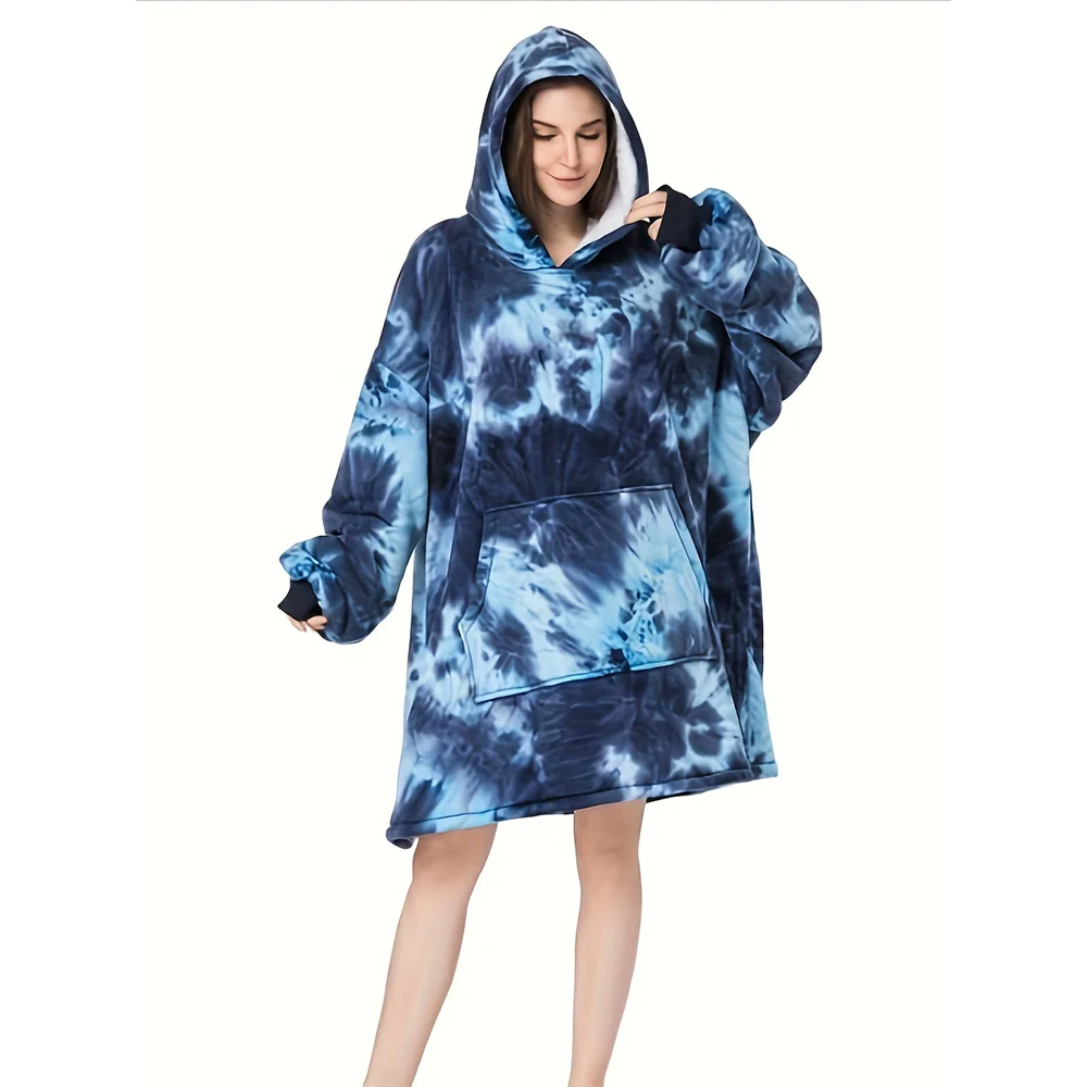 Unisex Flannel Hooded Sweater with Large Pocket Warm Weighted Blanket for Home Use Cozy Watching Tv Blanket Sweater