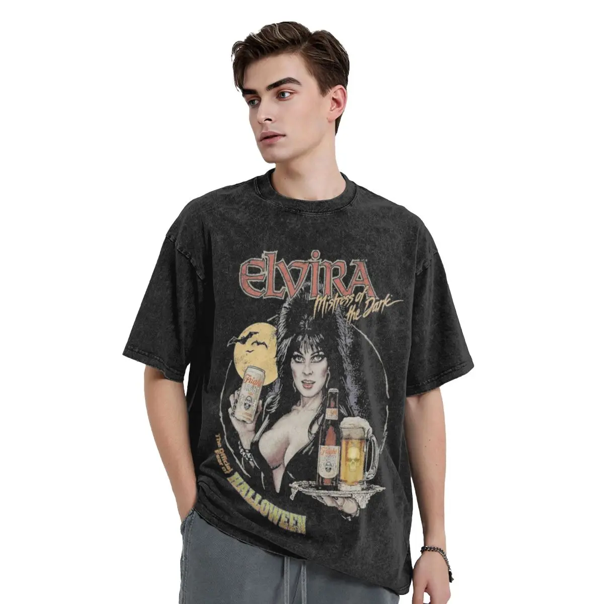 Oversized Washed T Shirt Elviras In Horrorland (6) Cotton T-Shirts Trendy Cool Tee Shirt for Men Summer Y2K Retro Design Tops