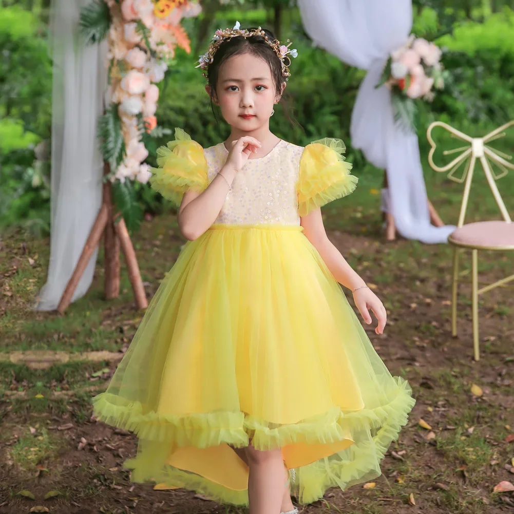 Flower Girls Princess Sequins Baby Wedding Christmas Party Trailing Dress Teenager Children Kids Elegant Vestidos for 3-12Years