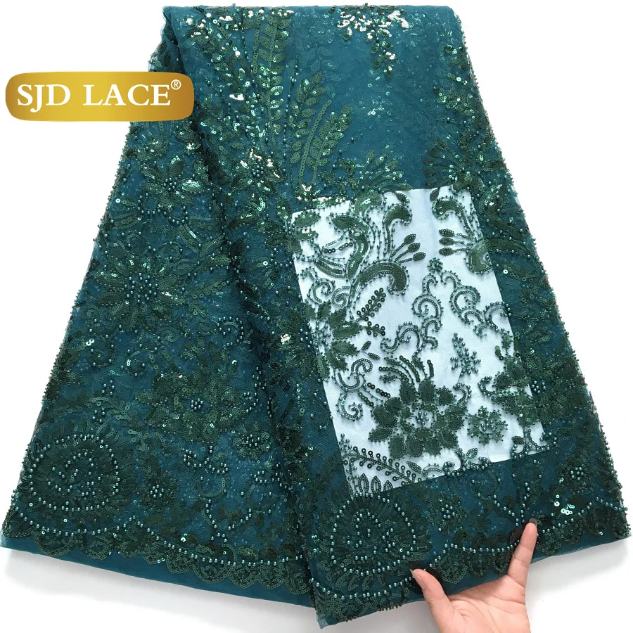 

SJD LACE African Nigerian Mesh Beaded Luxury Lace Fabric 5Yards 2025 High Quality French Sequins Net Lace for Women Dresses 4414
