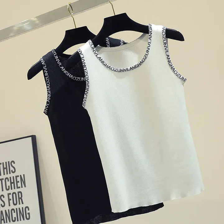 Women Corset Tops Camisole Embroidered Letter Crew Neck Sleeveless Women Tank Crop Top for Women Korean Fashion Clothing