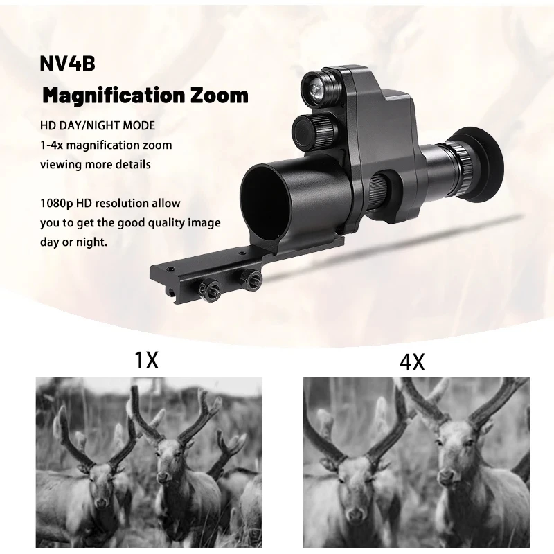 NV4B Clip-on Night Vision IR Digital Monocular Scope Device Round Screen Crosshair 4X Zoom HD Video Camera Attach Night Hunting