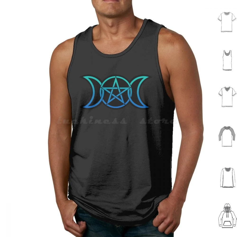 Triple Moon Goddess Tank Tops Vest Sleeveless Triple Moon Goddess Goddess Moon Crescent Moon Star Pentagram Pentacle Black