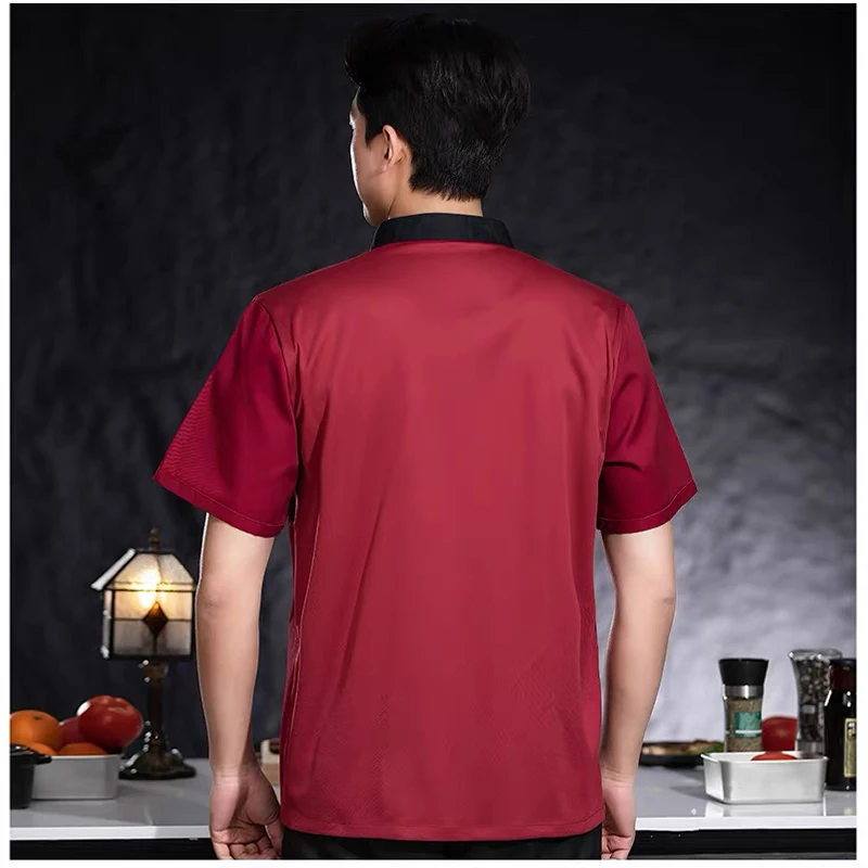 Men's Chef Jacket Short Sleeve Kitchen Uniform Pizza Cook Coat Chef T-shirt Baker Work Uniform Waiter Restaurant Hotel Clothes