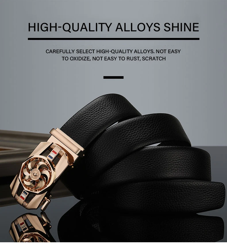 Mens Belt Material Metal Rotatable Buckle  Leather Belt High Quality Men Business Belt Golden Waist Buckle Rhinestone De