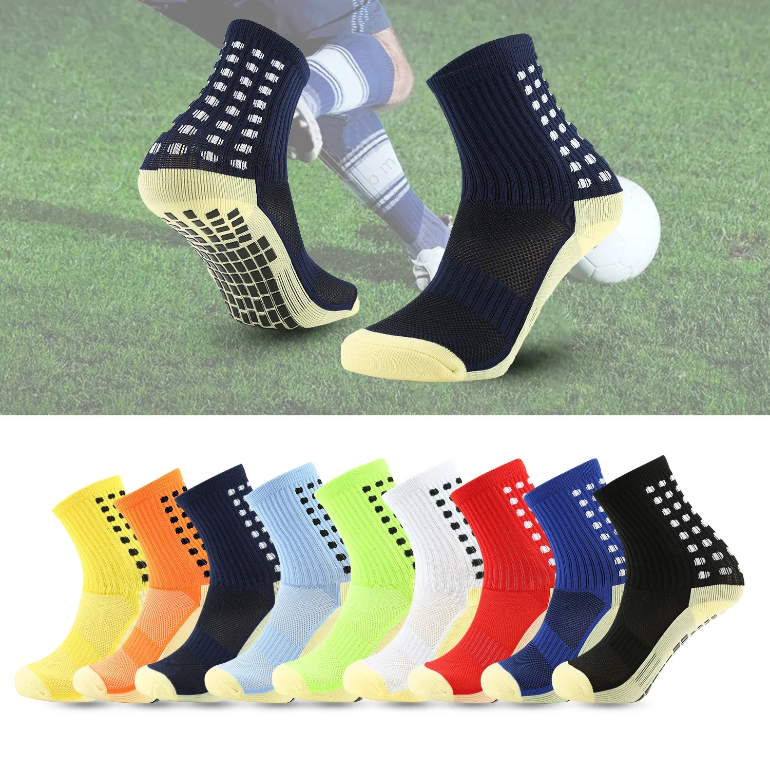 Anti-slip Soccer football Sock for Men Boys Basketball Grip Socks Women Tennis Cycling Sports Socks Mid Calf Non Slip Silicone