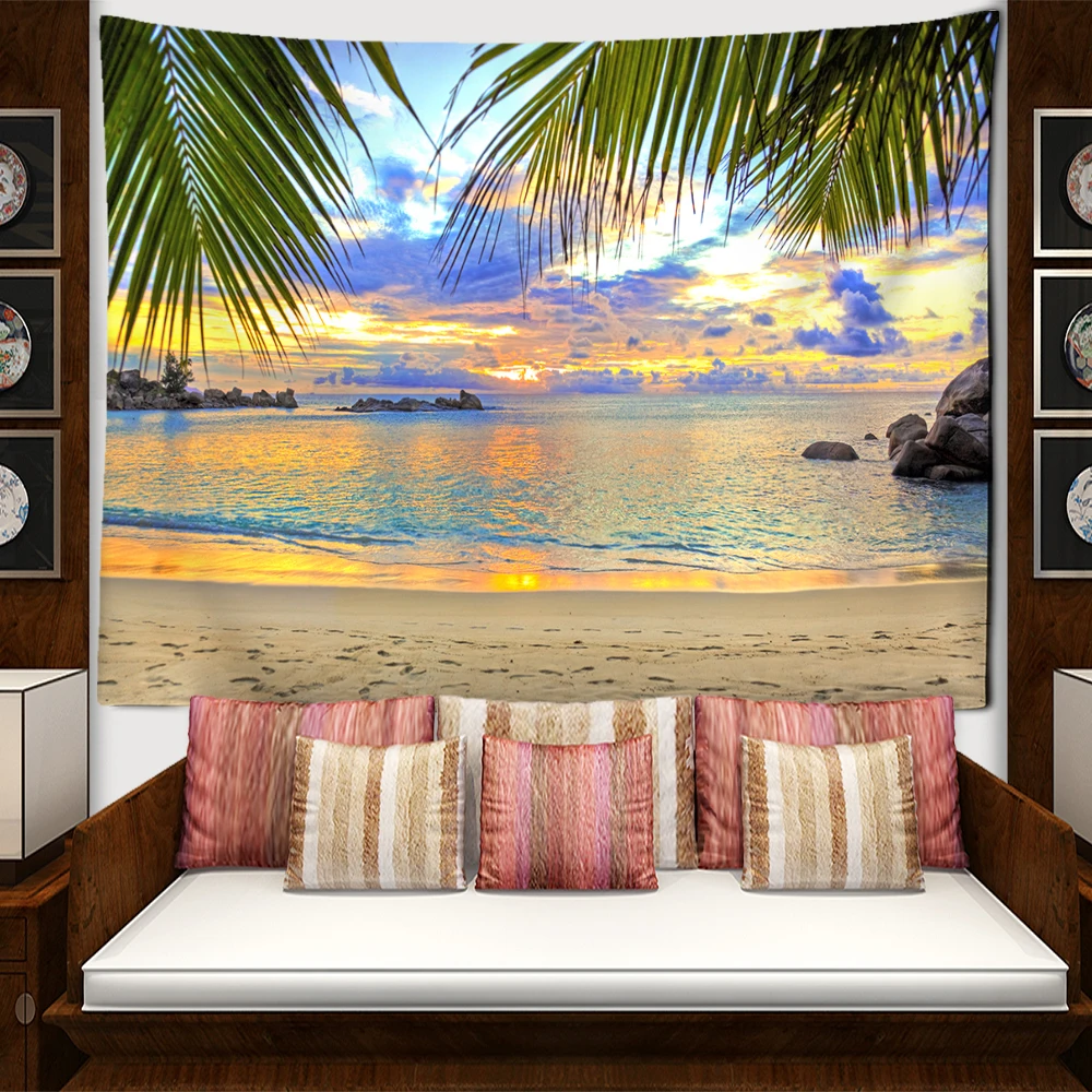 Beach Coconut Tree Landscape Tapestry Wall Hanging Tropical Scenery Art Bohemia Living Room Bedroom Home Decor