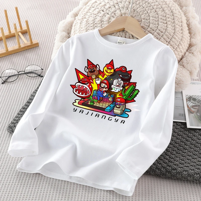 

Super Mario Child Long Sleeve T-shirt Game Themed Print Tees Boys Girls Summer Casual Tops Cartoon Breathable Kids Clothing Gift