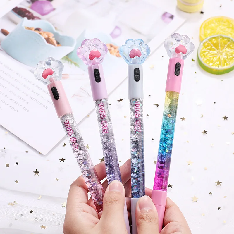 

10Pcs Cute Luminous Gel Pens Cat Claw Quicksand Neutral Pen Cute Magic Wand Ballpoint Pen