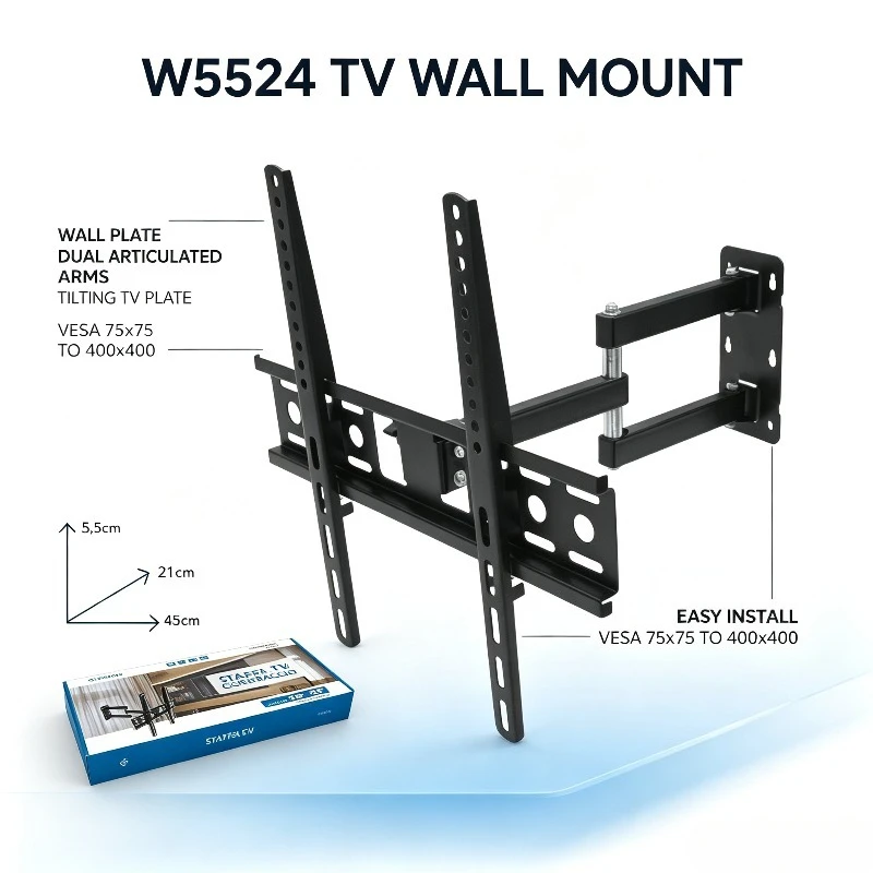 Soporte de pared para TV WETECH W5524 compatible con VESA, carga máxima de 30 kg, para pantallas de 26 a 55 pulgadas, ideal para configuraciones de televisión que ahorran espacio en espacios abiertos tipo estudio.