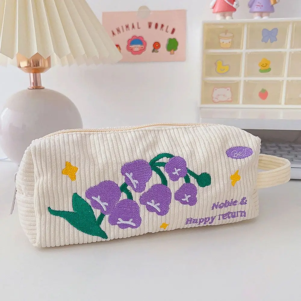 Korean Style Cute Soft Zipper Large capacity Stationery Pouch Corduroy Storage Bag Cosmetic Pouch Cartoon Pencil Box