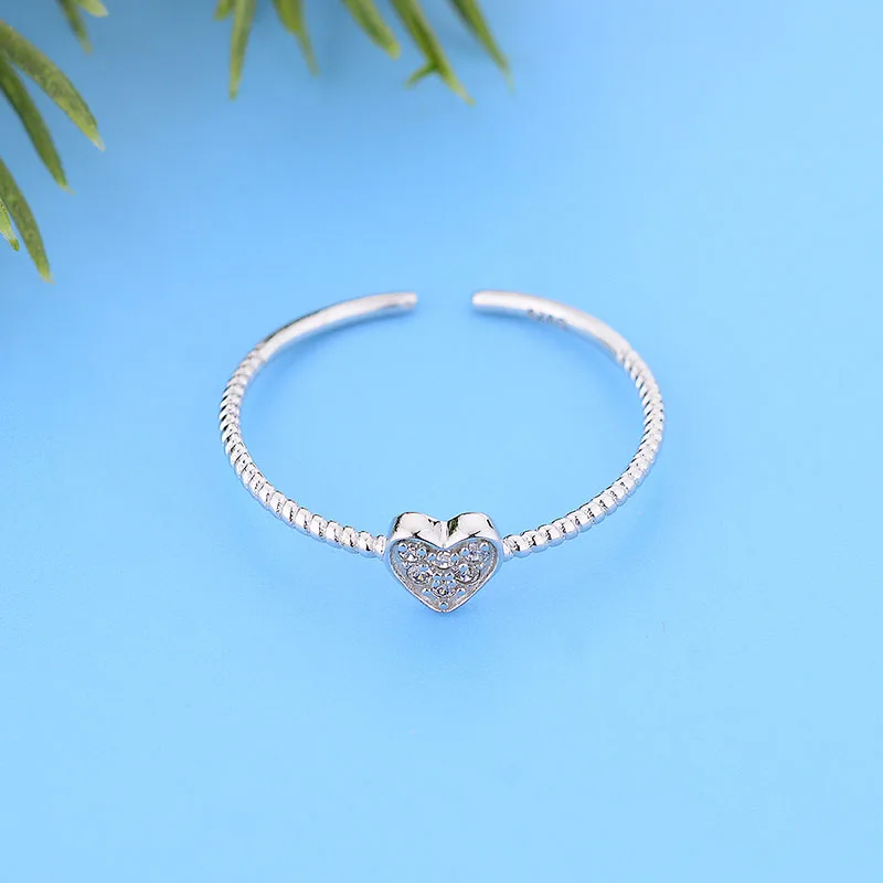 925 Sterling Silver Adjustable Heart Ful Zircon Finger Link Chain Ring For Girls Engagement Wedding Valentine Wholesale Bague