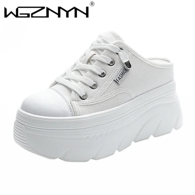 

Designer Canvas Genuine Leather Women Summer Wedge Sneakers 9cm Platform Slippers Shoes Slip on Sandals Slideds High Heel Shoes