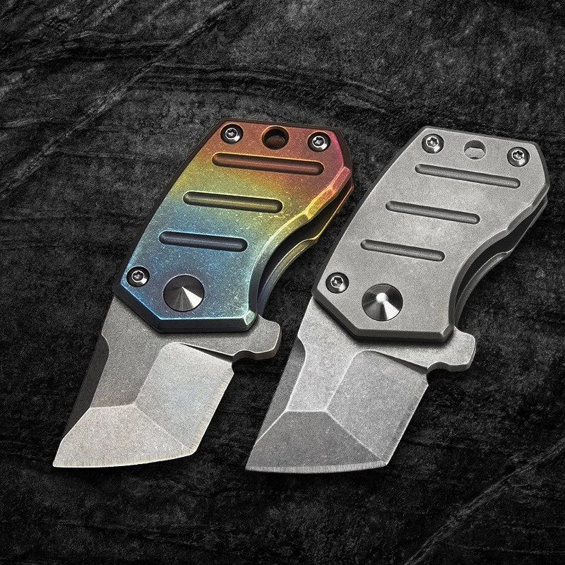 S35VN Stainless Steel Outdoor Camping Folding Knife Titanium Alloy Keychain Tool Survival Tactical Buckle Edc Mini Knife