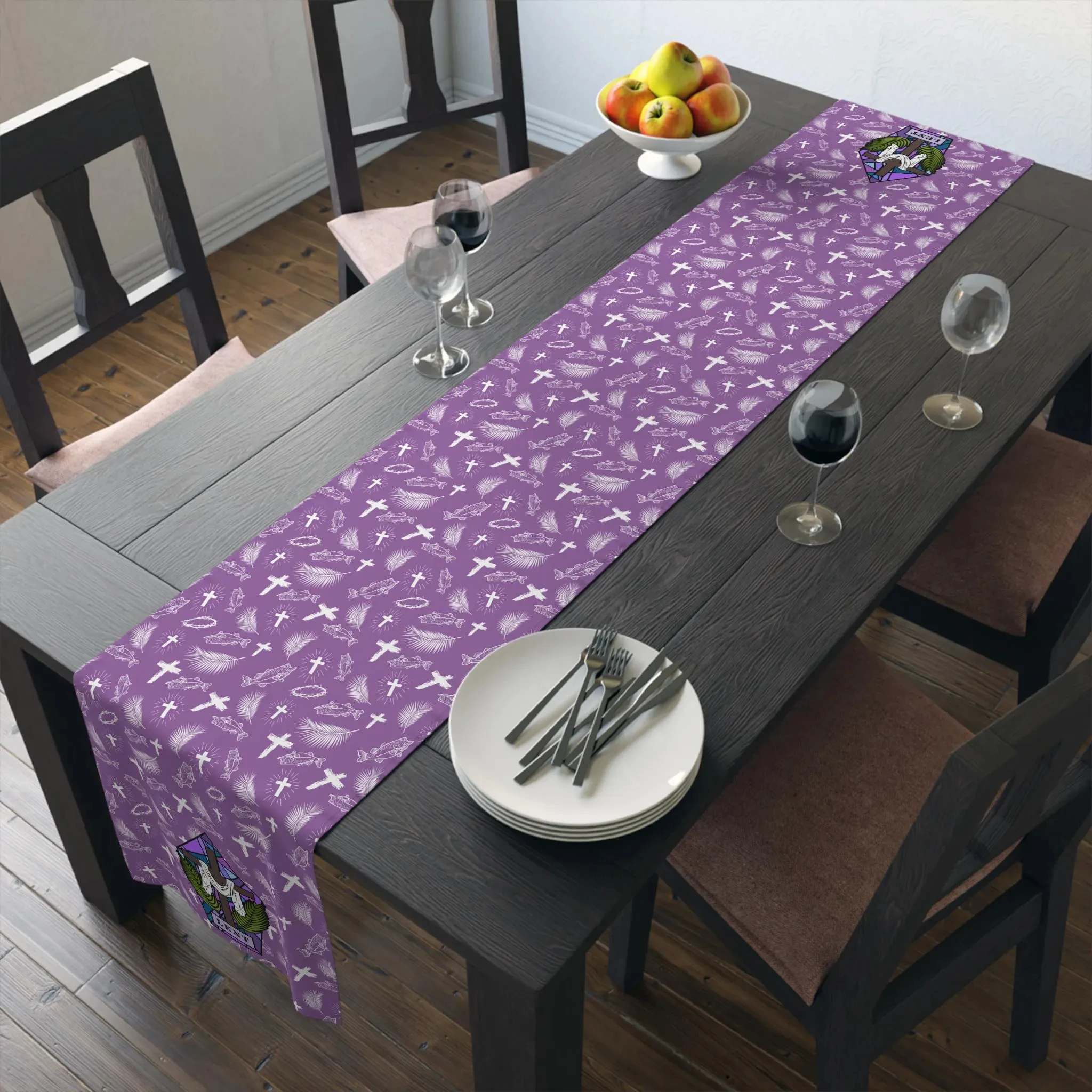 Lent Table Runner, 40 Days Ash Wednesday Catholic Home Decor, Religious Table Linens for Kitchen & Gathering