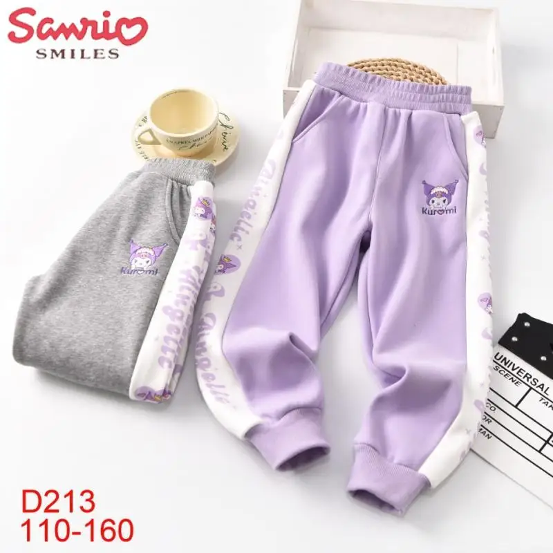 

New Sanrio Sports Pants Children's Cartoon Kuromi Winter Boys Plush Guard Pants Student Girls' Thickened Casual Loose Pants 2023