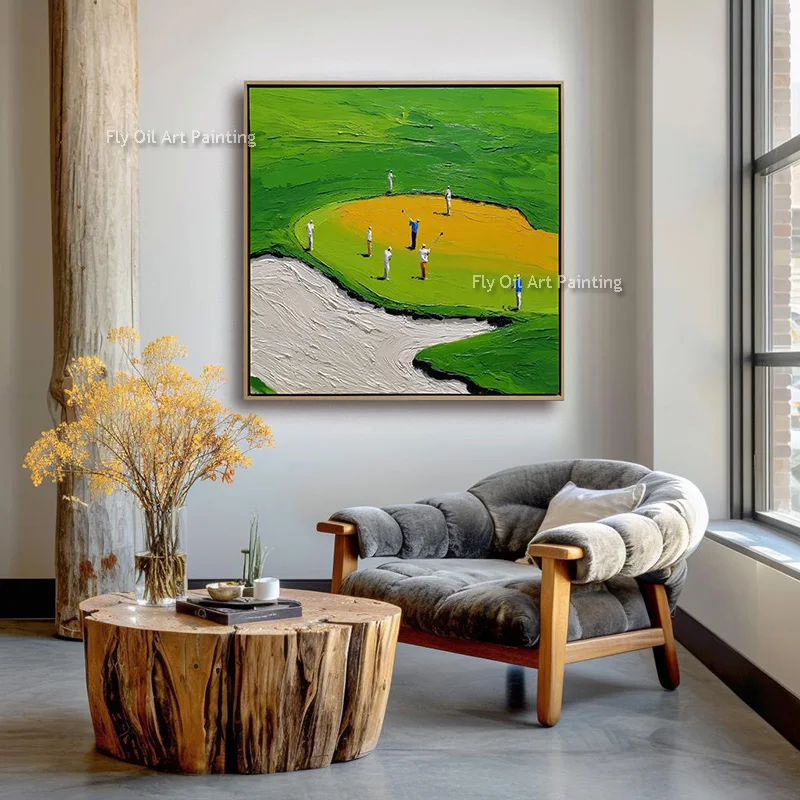 Green Blue Men Play Tennis Modern Canvas Oil Painting Hand Painted Green Yellow People Throw Shot Put Wall Art Decor For Home