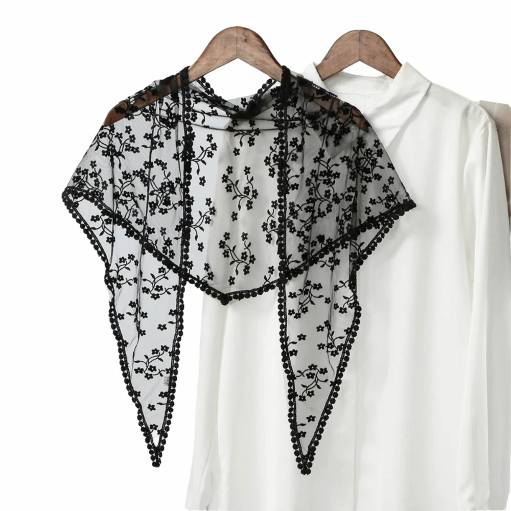 

New Hollow Out Lace Scarf Solid Color Embroidery Fart Curtain Vintage Thin Foulard Bandana Women