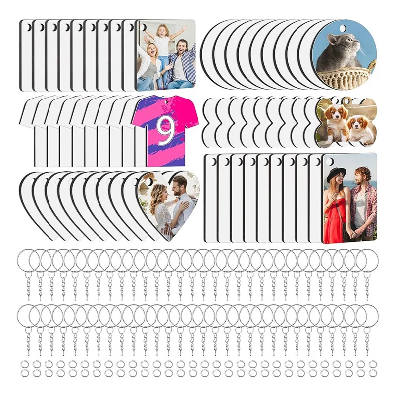 180 stuks sublimatie sleutelhanger blanks, dubbelzijdig acryl rechthoek sublimatie sleutelhangers bulk, voor doe-het-zelf sleutelhanger crafting