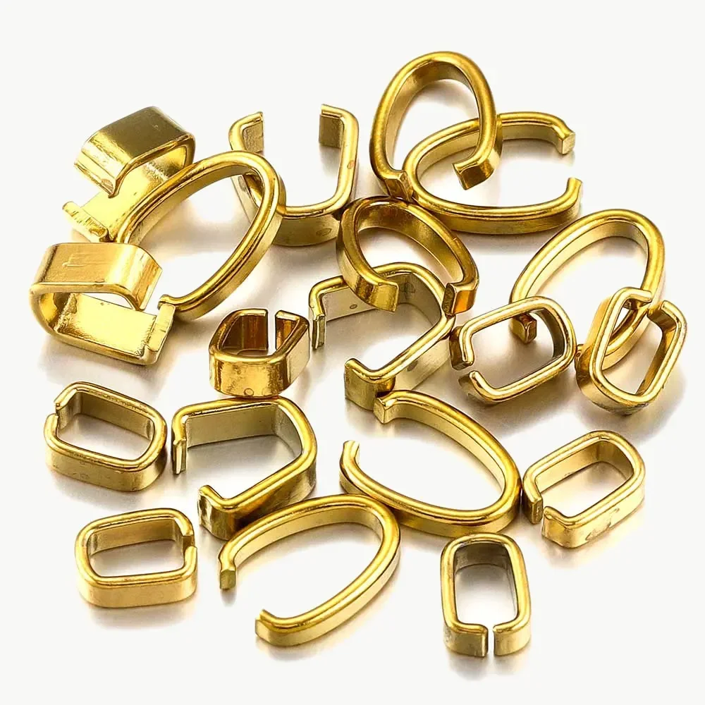 50pcs Stainless Steel Gold Plated Square Bail Charm Melon Seed Clasp Pendant Connector for DIY Necklace Parts Jewelry Making