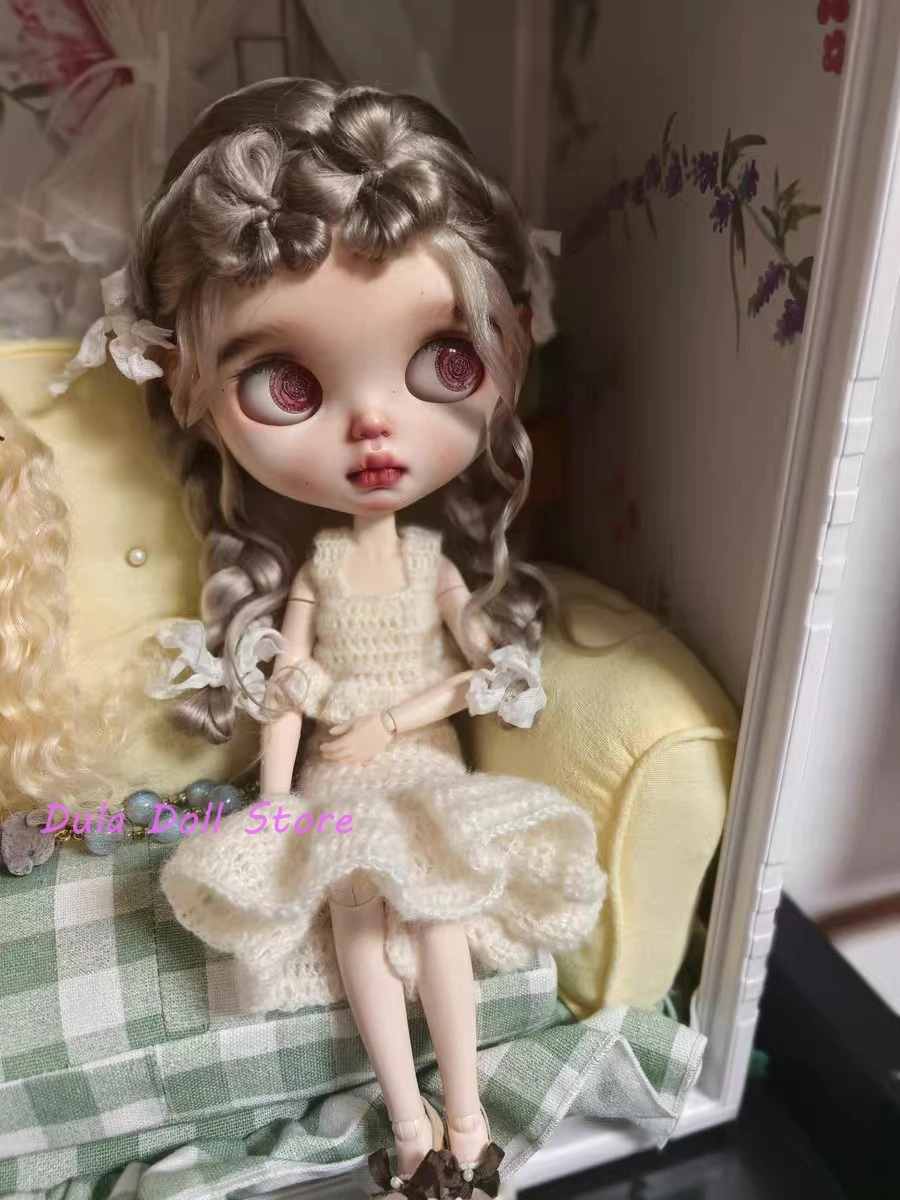 

Парики для кукол Dula 2026, для Blythe Qbaby, из натурального мохера, с двойным бантом, с жесткими швами, для головы 9-10 дюймов