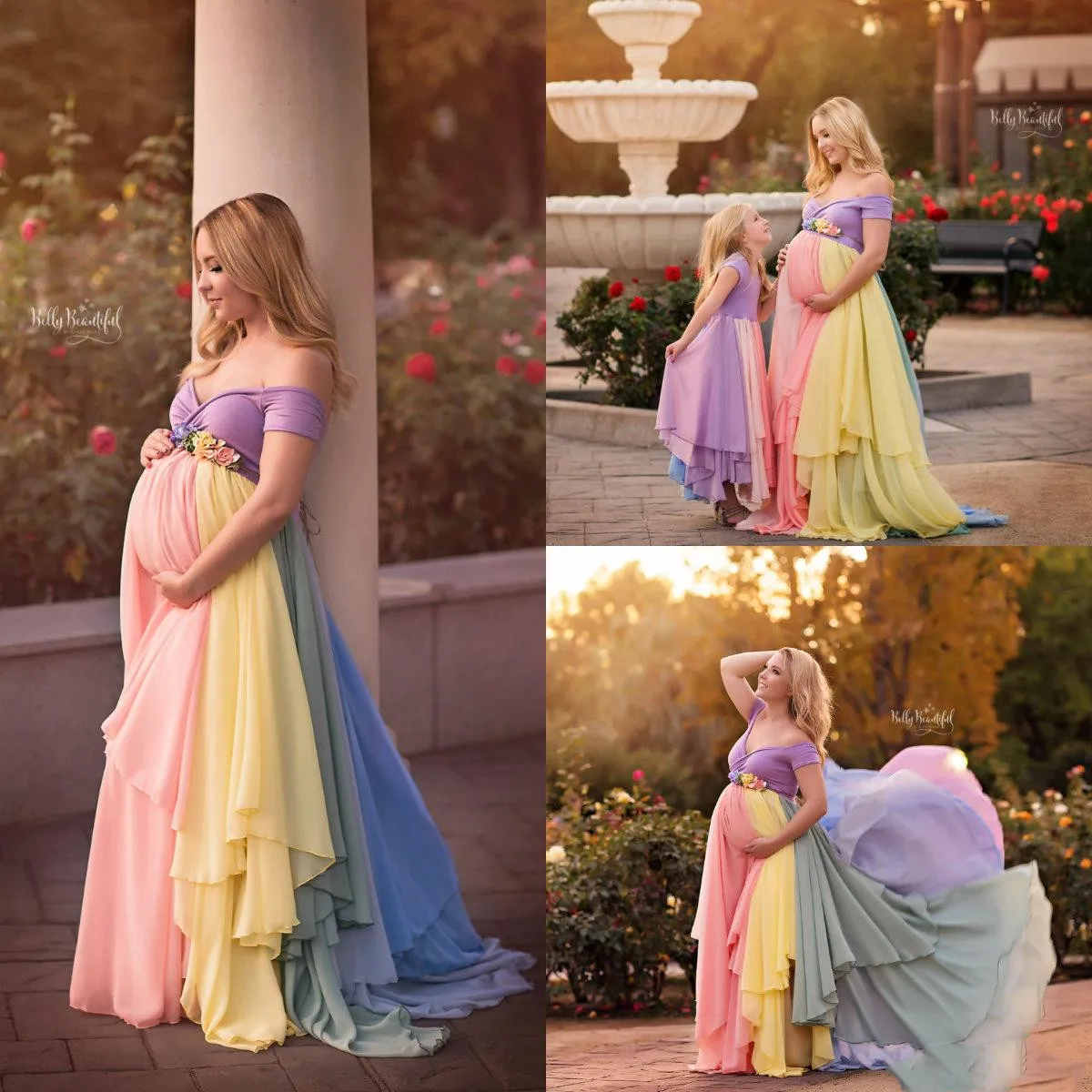 Rainbow Wedding Dresses Tulle Off Shoulder customsized Pregnant Wedding Gowns Mult-Color Maternity Dress Plus Size Bridal Dress