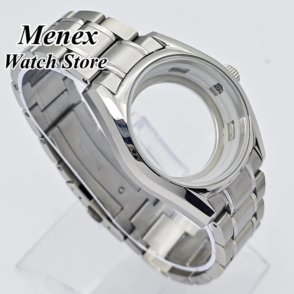 40mm Silver Watch Case with Sapphire Crystal for NH35 NH36 ETA2824 2836 Miyota82-DG Movement Watch Accessories Parts