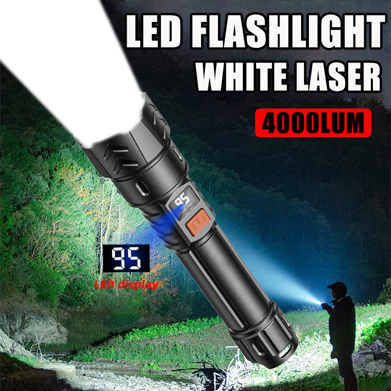 High-power White Laser LED Flashlight Ultra Strong Light Tactical Flashlight Outdoor Waterproof Searchlight Camping Torch