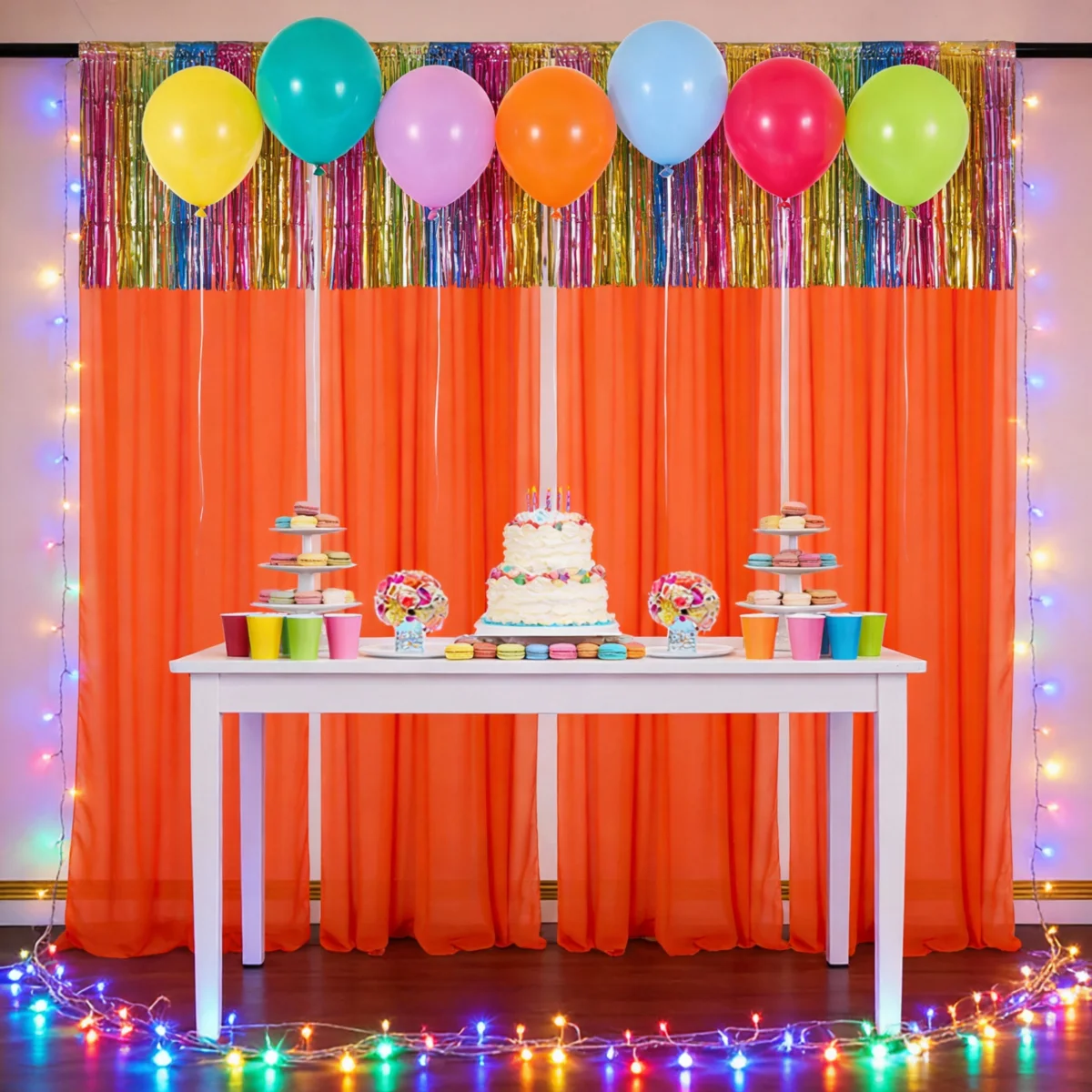 

Оранжевая тюлевая занавеска-фон для вечеринок, 4 панели (2,42 фута × 10 футов), прозрачные занавески-драпировки для дня рождения, детского праздника, свадьбы