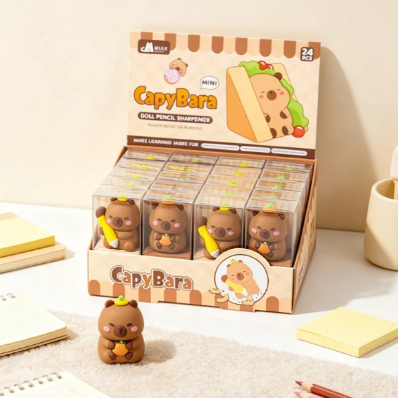 24pcs/lot Creative Capybara Pencil Sharpener Cute Hand Mechanical Cutter Knife Stationery Gift School Supplies