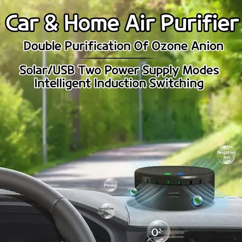 Dual-Core Car Air Purifier, Removes Odor, Formaldehyde, and Smell, Solar and USB Powered, Dual Use for Car and Home