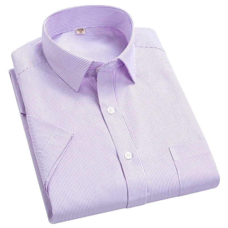 

2022 Plus Size 8xL 7XL 6XL Men's Business Short Sleeve Fomal Shirts Man Striped Summer Work Dress Shirt Soft White