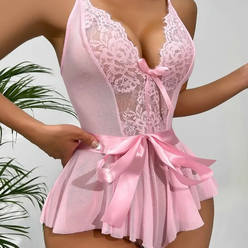 Women's Sexy See-through Lace Lingerie Set Transparent Fairy Bra Kit Delicate Pajama Thin Erotic Underwear for Romantic Occasion